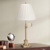 360 Lighting Swing Arm Desk Table Lamp 36" Tall Antique Brass Box Pleated Creme Linen Empire Shade for Living Room Bedroom Office Family - 2 of 4