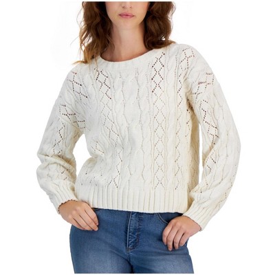 Hippie Rose Womens Cozy Knit Sweater, White, X-Large
