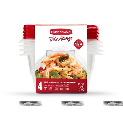 Rubbermaid 4pk 5.2c TakeAlongs Deep Square Food Storage Containers Ruby Red: Plastic Containers with Lids, Dishwasher-Safe