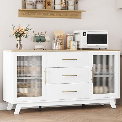 Buffet Cabinet with Storage, 60" Sideboard Cabinet with 2 Fluted Glass Doors and 3 Drawers