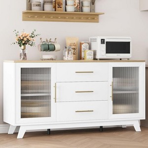 Buffet Cabinet with Storage, 60" Sideboard Cabinet with 2 Fluted Glass Doors and 3 Drawers - 1 of 4