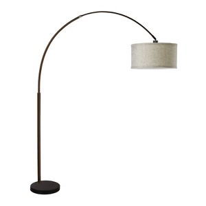 FC Design Modern 81" Tall Standing Adjustable Arched Floor Lamp with Drum Shade and Marble Base - 1 of 4