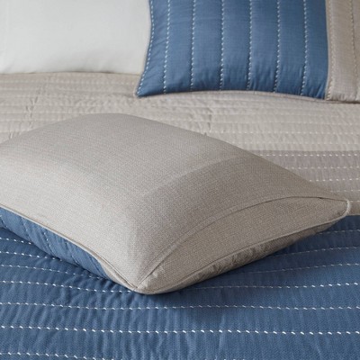 King Blue and Taupe Reversible Microfiber Quilt Set