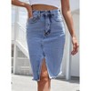 Women's Denim Midi Skirt with High Slit - A-Line Stretch Jean Skirt - 3 of 4