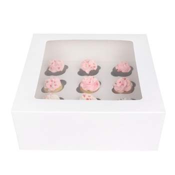 O'Creme White Window Cake Box with 12 Mini-Cupcake Inserts, 10" x 10" x 4" - Pack of 5