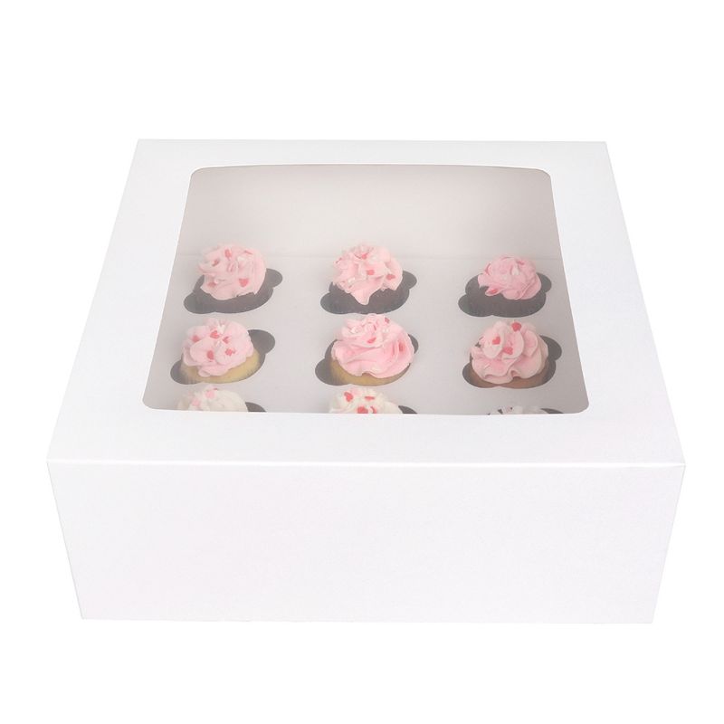 O'Creme White Window Cake Box with 12 Mini-Cupcake Inserts, 10" x 10" x 4" - Pack of 5, 1 of 4