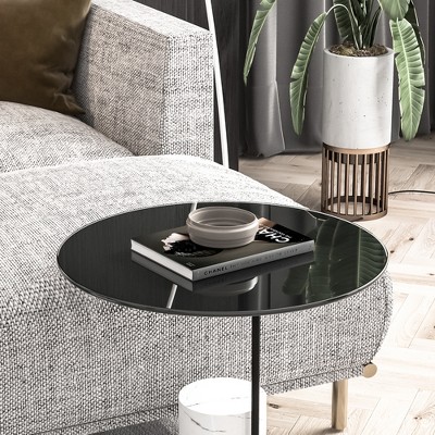 Bencmate Coffee Tables Round Glass Tabletop Modern Square Design For Living Room, Office, Tabletop Only, Black, 20.1"*20.1"*0.24"