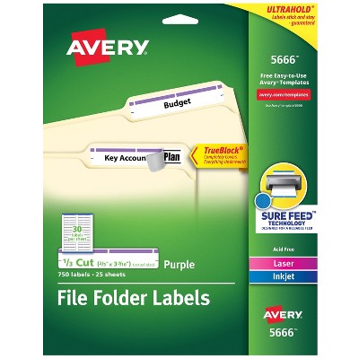 Avery Laser/Inkjet File Folder Labels 2/3" x 3 7/16" Purple 462666