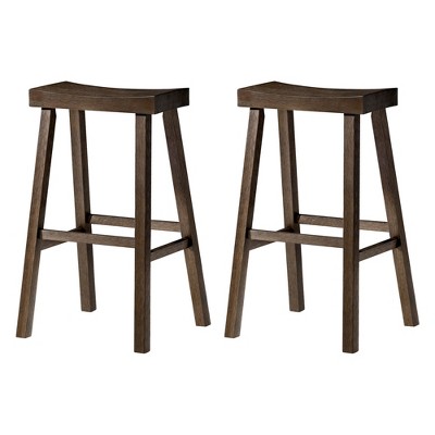 Maven Lane Vincent Backless Rectangular Saddle Kitchen Stool with Rustic Wood Top Seat, Set of 2