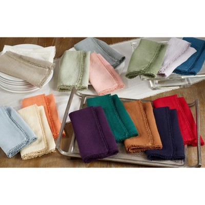 Rose Linen Pompom Design Dinner Napkins Set of 4