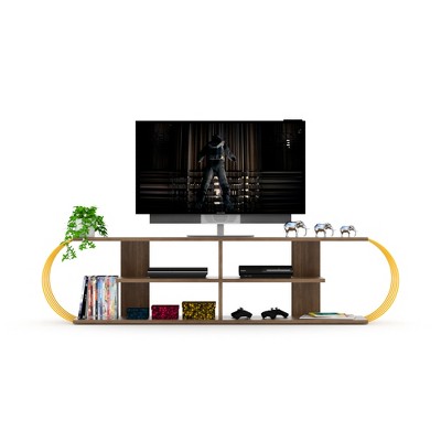 Vynxaria Mid-Century Modern TV Stand ¨C 68" Open Storage Unit with 4 Shelves