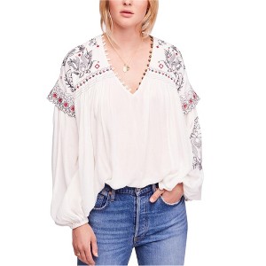 Free People Womens Embroidered V Neck Pullover Blouse - 1 of 1