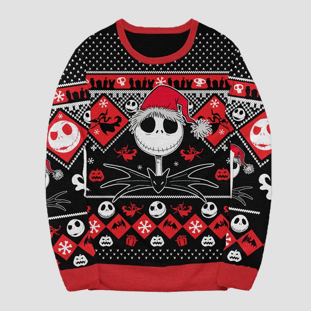 Jack Skelington Nightmare Before Christmas Ugly Sweater- Black/Red XL
