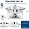 2/4/6-Pack 5QT Round Stainless Steel Chafing Dish Set, Food Warmers with Glass Lids, Fuel Holders & Pans, for Catering, Parties, Weddings & Banquets - 2 of 4