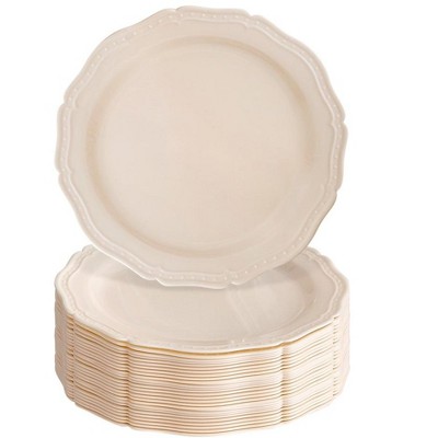 Silver Spoons Elegant Disposable Plastic Plates for Party, Heavy Duty Disposable Dinner Set (20 PC)