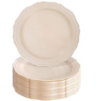 Elegant Embossed Disposable Plastic Plates 40 pc Pack - White– CV Linens