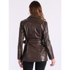 Allegra K Women's Faux Leather Button Down Notched Lapel Tie Waist Blazer Jackets with Pocket - 4 of 4
