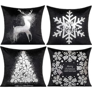 Black Christmas Sliver Throw Pillow Covers Xmas Cases Decorations 18X18 Set of 4 - 1 of 1