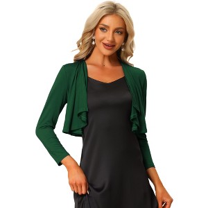 INSPIRE CHIC Women's Elegant Open Front Drape 3/4 Sleeve Crop Bolero Shrug - 1 of 4
