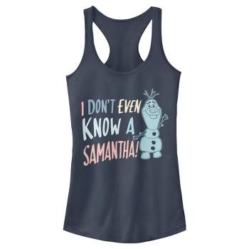 Juniors Womens Frozen 2 I Don't Even Know a Samantha Olaf Racerback Tank Top
