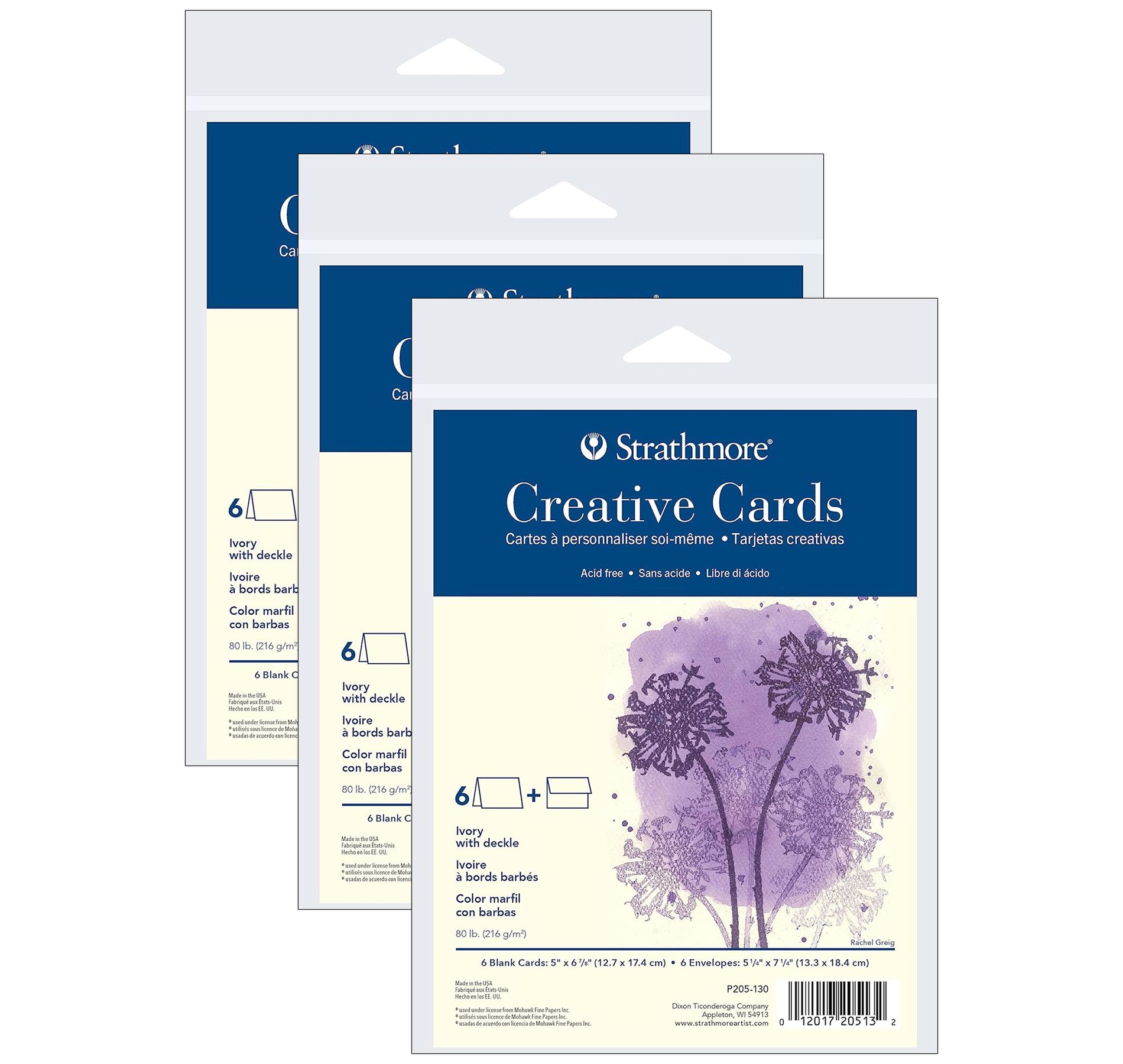 Strathmore Creative Cards & Envelopes, Ivory with Deckle Edge, Full Size, 5x6.875 inch, 6 Per Pack, 3 Packs