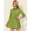 INSPIRE CHIC Women's 3/4 Sleeve Button Front Solid Color Flare Mini Shirt Dress - 3 of 4