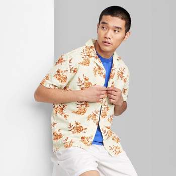 Men's Floral Print Short Sleeve Notch Collared Button-Down Shirt - Original Use™ Light Green