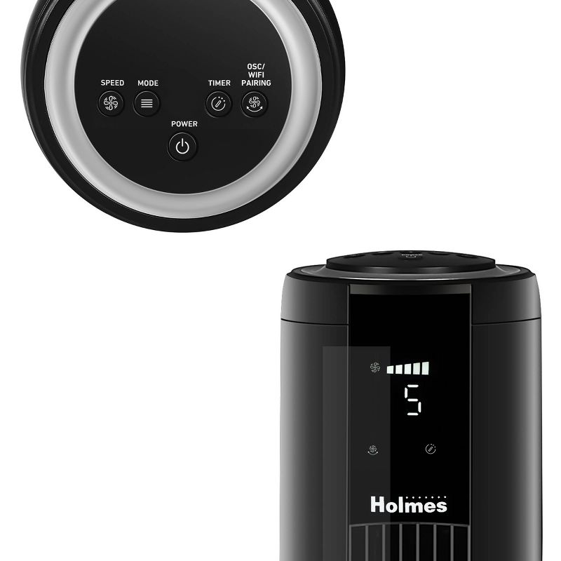 Holmes 42&#34; Smart Connect Wi-Fi Digital Oscillating 5 Speed Tower Fan with Clear Read Display and Remote Control Black, 6 of 10