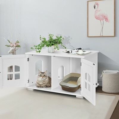 White MDF Freestanding Cat Litter Box Enclosure with Windows