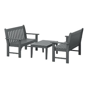 WestinTrends Malibu 3-Piece HDPE Outdoor Patio Furniture Couch and Coffee Table Set - 1 of 4
