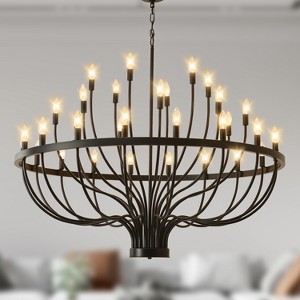 BAOURE Large Black Wagon Wheel Chandeliers 39 Inch, 24 Light Modern Farmhouse Chandelier, Rustic Round Candle chandelier for Dining Room Living Room - 1 of 4