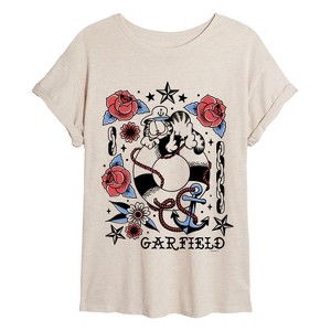 Women's - Garfield - Garfield Tattoo Flash Oversized Graphic T-Shirt - 1 of 4
