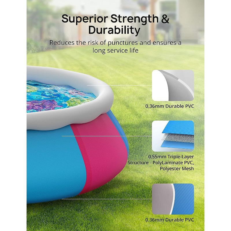 SKONYON 10ft x 30in Inflatable Round Swimming Pool Easy Set with Pool Cover Above Ground Pool for Backyard Family Fun, 5 of 6