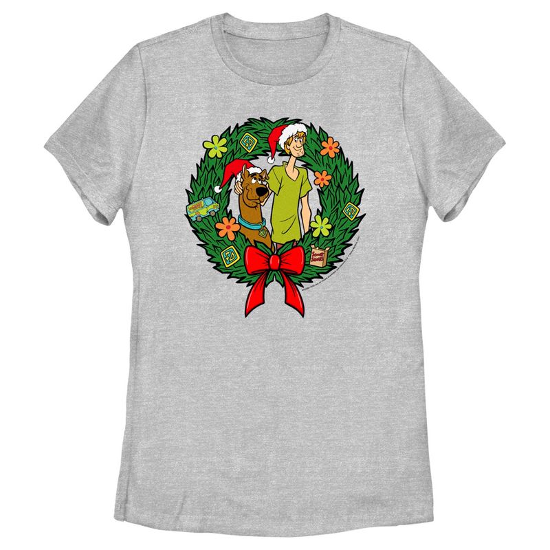 Women's Scooby Doo Christmas Shaggy and Scooby Wreath T-Shirt, 1 of 5