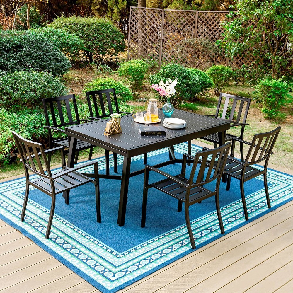 Photos - Garden Furniture Captiva Designs 7pc Steel Outdoor Patio Dining Set with Rectangular Extend