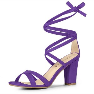 Allegra K Women's Open Toe Lace Up Strap High Block Heel Ankle Sandals - 1 of 4