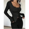 Womens Long Sleeve Tops Tie Front Top Square Neck Casual Shirt - 2 of 4
