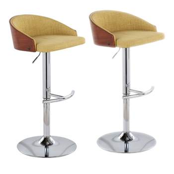 Set of 2 Shiraz Mid-Century Modern Adjustable Barstools Walnut/Green - Lumisource