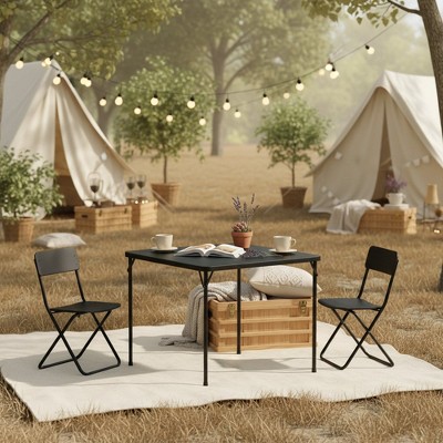 FurnitureR 34-Inch Folding Table, Heavy-Duty PP Tabletop with Metal Frame, Portable Foldable Utility Table for Picnic, Party, Events, Small Spaces