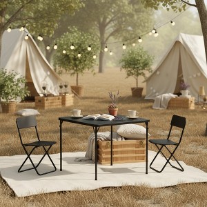 FurnitureR 34-Inch Folding Table, Heavy-Duty PP Tabletop with Metal Frame, Portable Foldable Utility Table for Picnic, Party, Events, Small Spaces - 1 of 4