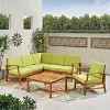 GDFStudio Abena Outdoor Acacia Wood 6 Seater Sectional Sofa and Club Chair Chat Set with Cushions - 2 of 4
