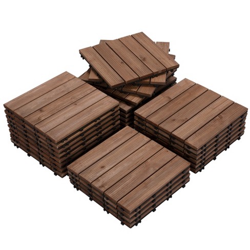 Yaheetech Pack Of 27 Fir Wood Flooring Tiles Interlocking Wood
