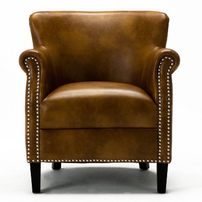 Traditional Holly Red Leather Gel Club Chair with Wood Accents