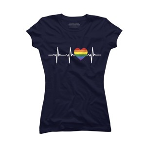 Adult Design By Humans Heartbeat Rainbow Heart Pride By KangThien T-Shirt - 1 of 2