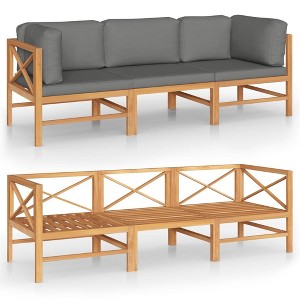 vidaXL 3-Seater Retro Style Patio Sofa with Gray Cushions - Solid Teak Hardwood - Weather Resistant Garden Seating for Outdoor Relaxation - 1 of 4