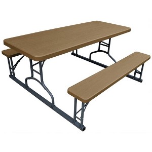 Plastic Development Group 6 Foot Indoor Outdoor Picnic Table with Steel Frame for Parties, Holidays, Weddings, and Crafts, Brown - 1 of 4