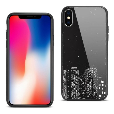 Reiko iPhone X Hard Glass Design TPU Case with Night Skyline Design in Black