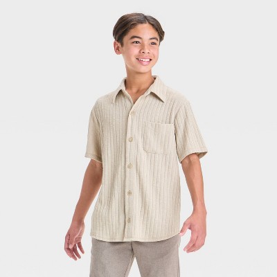 Boys' Short Sleeve Button-Up Textured Knit Top - art class™
