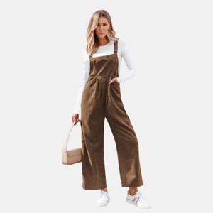 Women's Olive Green Jumpsuit Corduroy Wide-Leg Overalls - Cupshe - 1 of 4
