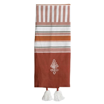 Multicolor Striped 27 x 18 Inch Woven Kitchen Tea Towel with Hand Sewn Tassels - Foreside Home & Garden